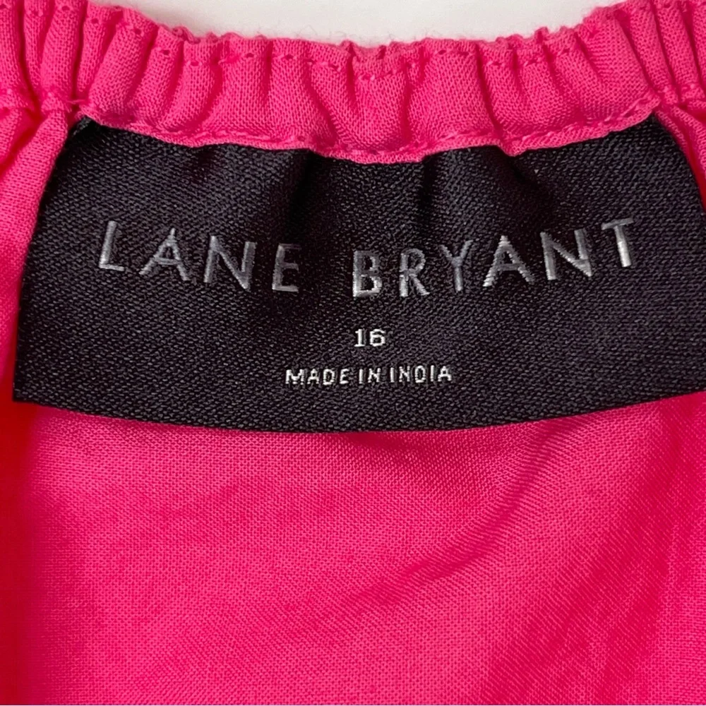 Lane Bryant Tank Top Size 16 Pink Embroidery Cotton Airy Breezy Square Neck
